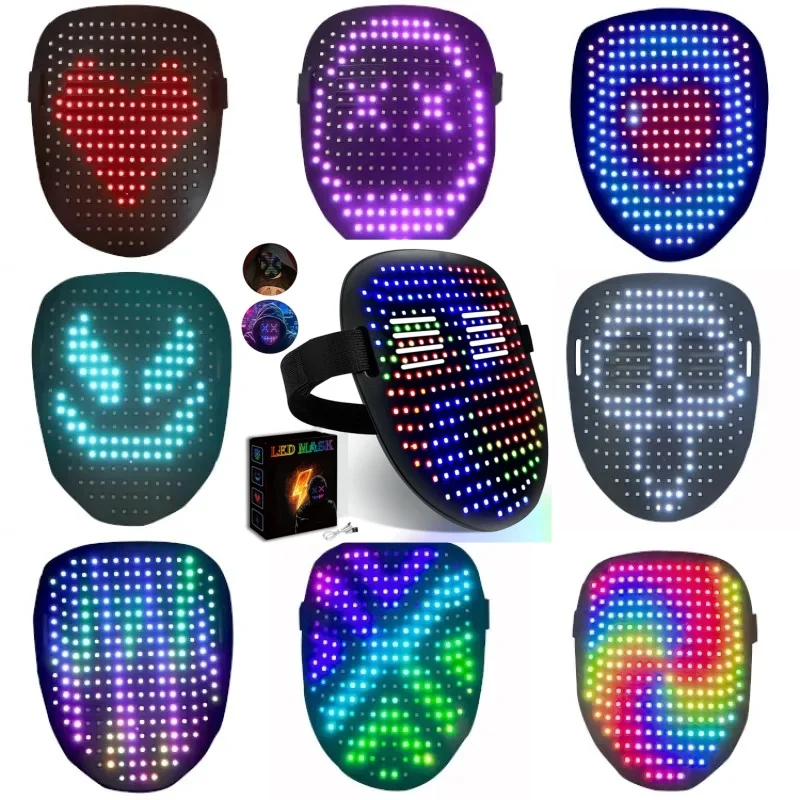 New DIY Led Luminous Smart Masks Gesture Sensing Light Up Mask Face Changing Glowing Mask For Party Xmas Halloween Mask Cosplay