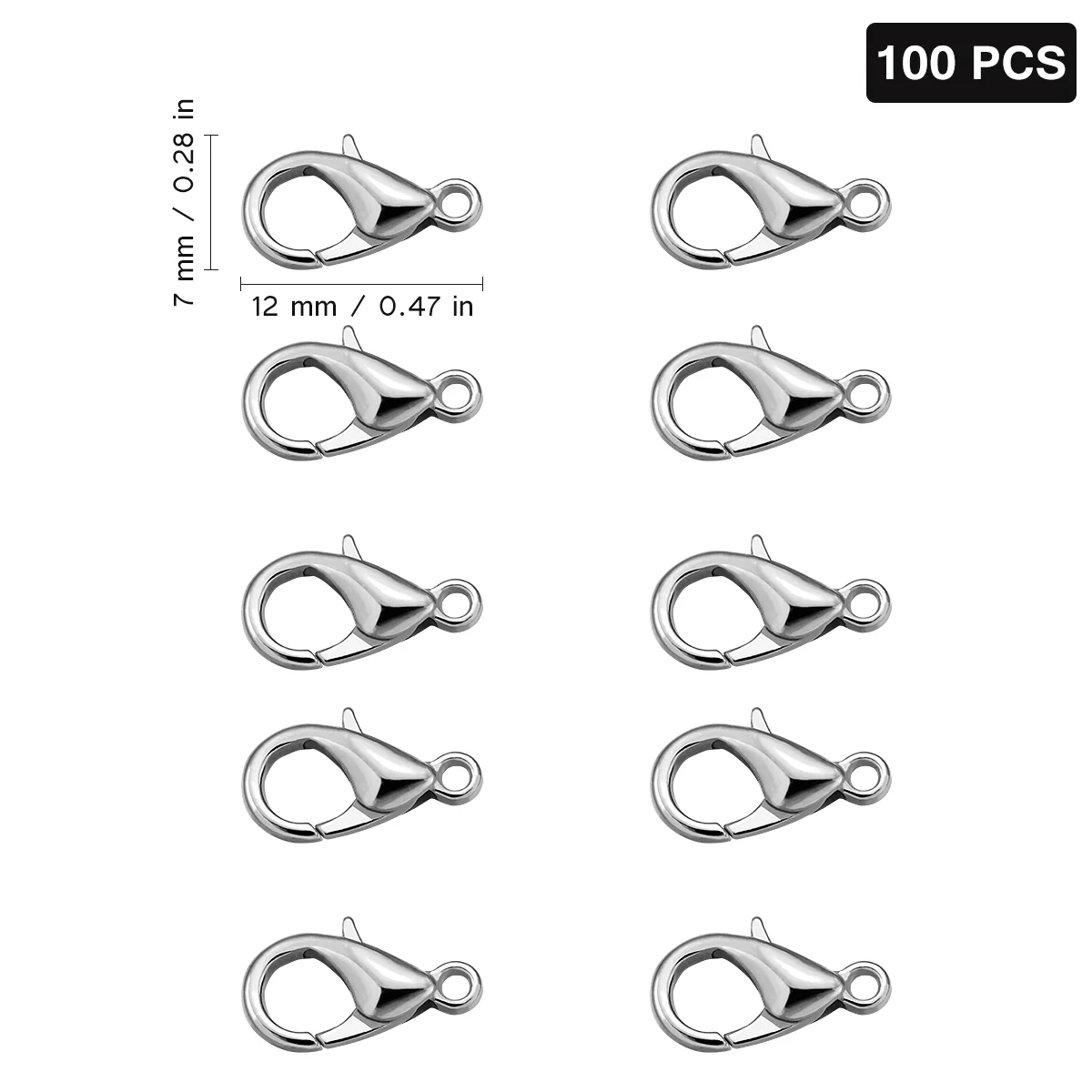 Rosenice 100 peças de fechos lagosta curvos, fechos de garra de lagosta, prendedor de joias diy, colar de gancho, fixadores diy (branco)