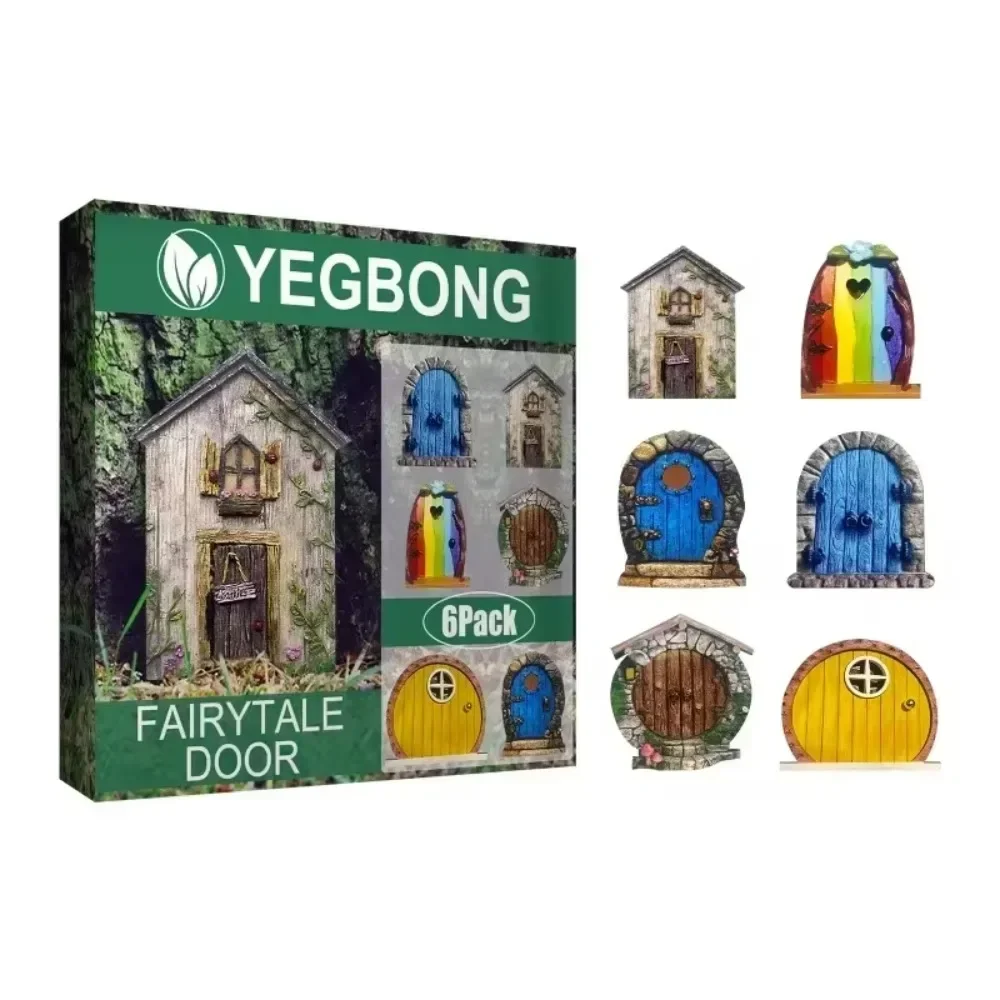 Garden Decoration Fairy Tale Door Garden Tree Decoration Wooden Mini Dwarf Decoration Fairy Tale Door