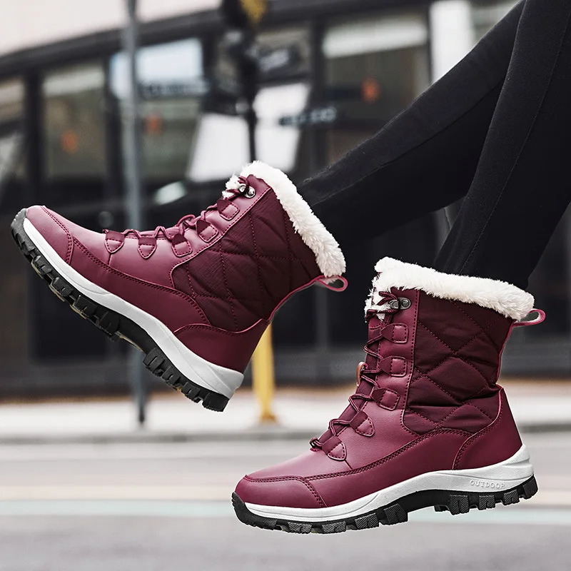 Ankle Boots Women Winter Shoes Keep Warm Non-slip Black Snow Boots Ladies Lace-up Boots Chaussures Femme Booties Woman Flat Boot