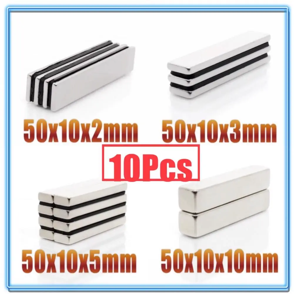 10pcs 50x10x2 50x10x3 50x10x5 50x10x10 mm Strong Powerful Block Square Magnet Craft Model Rare Earth Neodymium Permanent Magnet