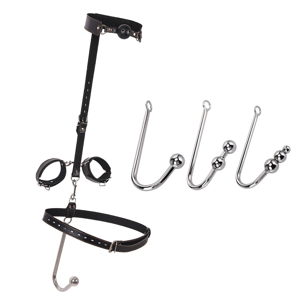 BDSM Sex Toys Adjustable Size Leather Collar Neck Bondage Kit Anal Hook Metal Butt Plug MAdult Games Couple Flirt Sex Toys