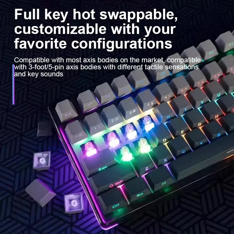 AULA F98Pro Side Carved Mechanical Keyboard 98 Keys Transparent Key Cap Custom Three Mode Connection Hot Plug RGB HiFi Linear Sw