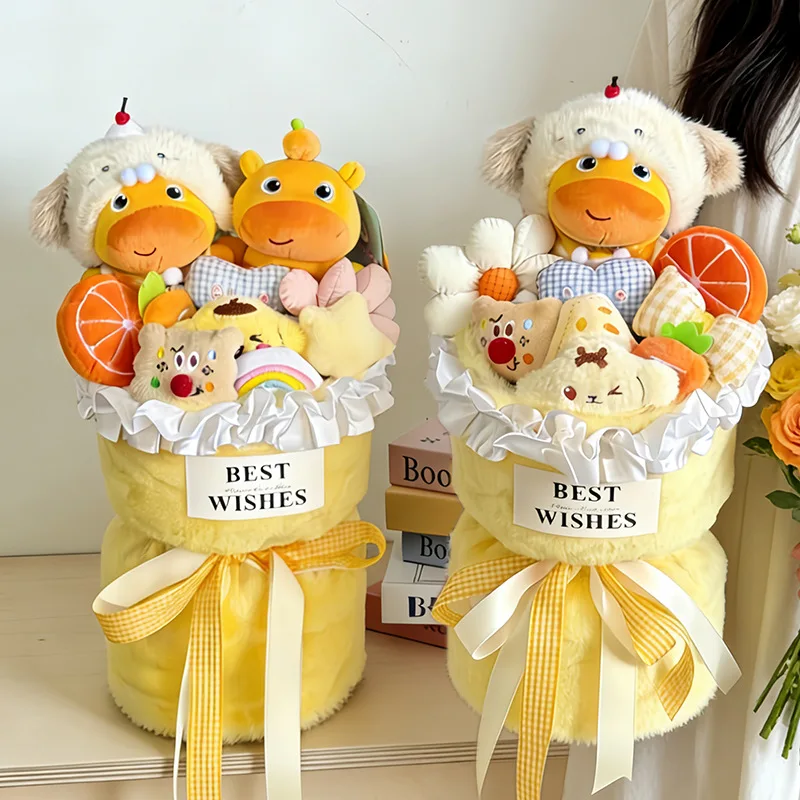 

Capybara Duck Plush Toy Bouquet Cute Soft Stuffed Animal Bouquet Valentine's Day New Year Birthday Gift For Girlfriend Her