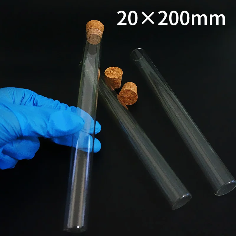 

5pcs/lot 20x200mm Flat Bottom Glass Test Tube with Corks High Temperature and Pressure Resistance Lab Glass Tube