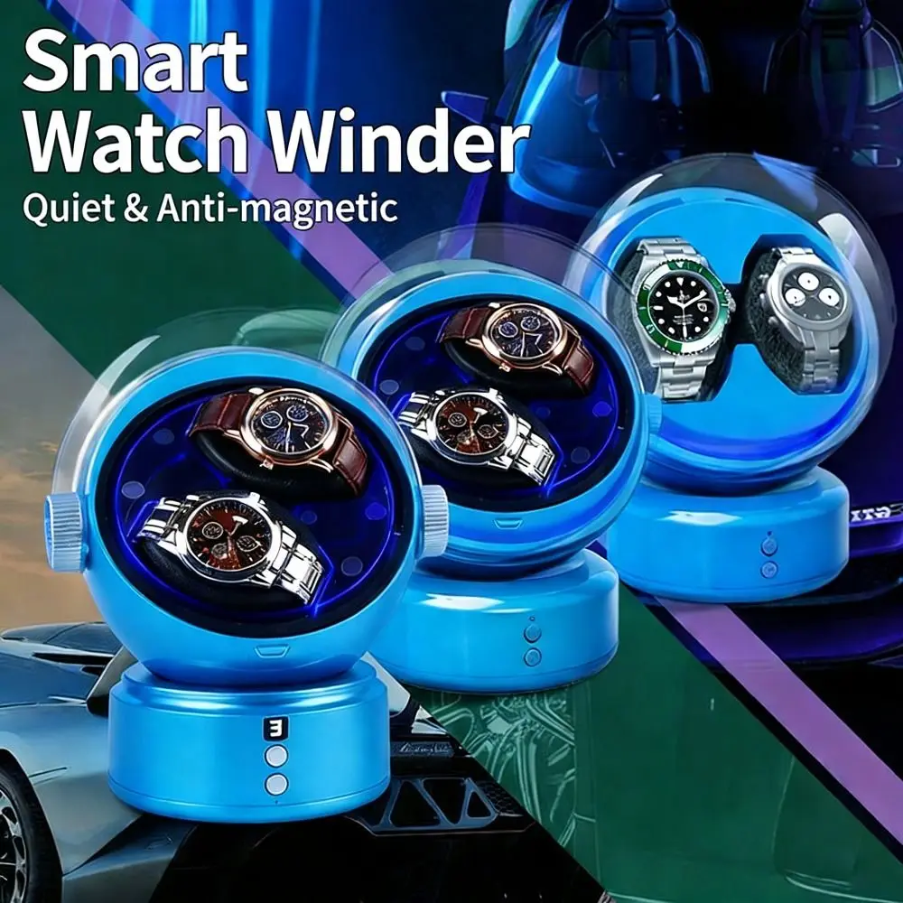 Space Style Digital Double Watch Winder Anti-Magnetic Luxury Automatic Watch Winder Silent Motor 5 Color Changing Ambient Lights