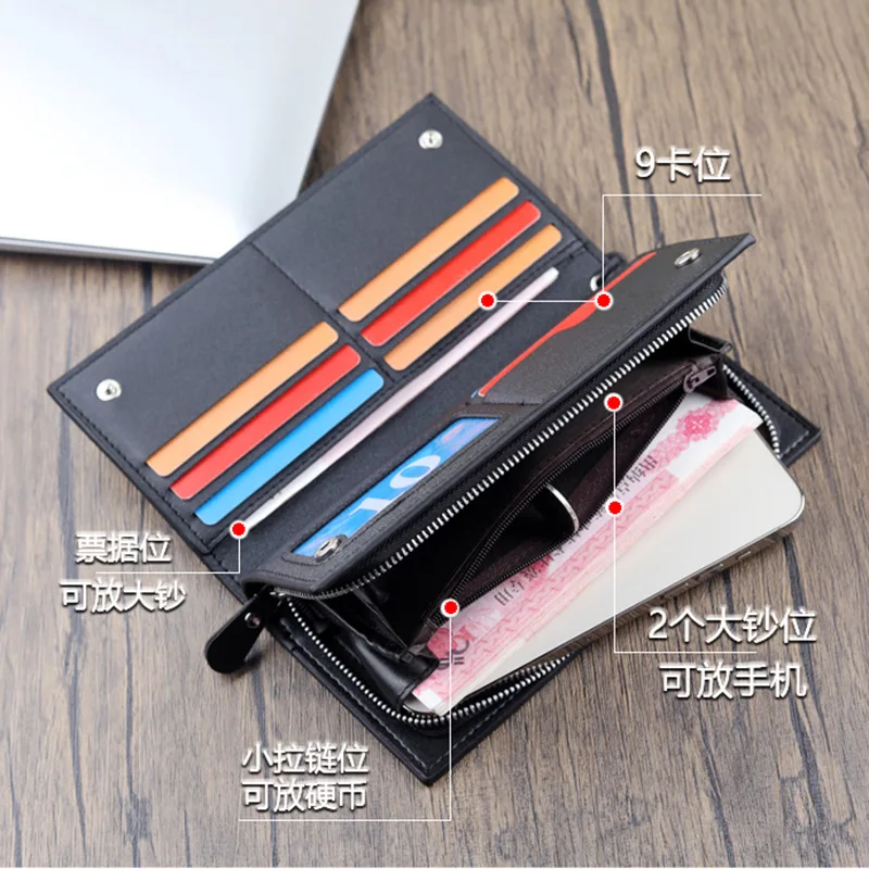 Men\'s Long Wallet Clutch Bag Man Zipper Handbag Large Capacity Coin Purse Card Holder Portable Mobile Phone Pocket Small Luxury