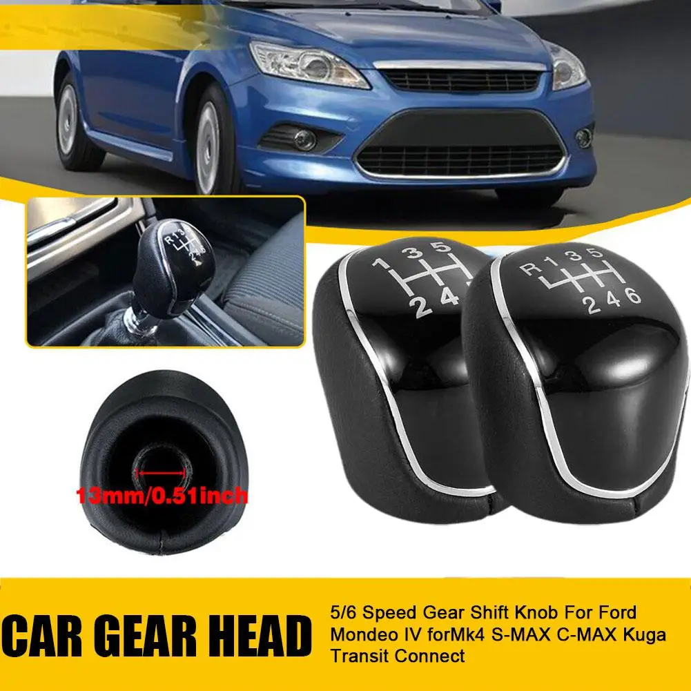 6 Speed Car Leather Shifter Lever Arm Headball Gear Shift Knob Modified Shift Head for FORD For 2007-2021 C-Max Car Accessories