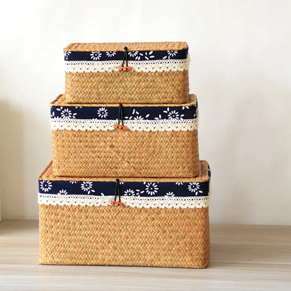 

Natural Woven Storage Basket Sea Grass Cloth Decorative Basket Desktop Snack Food Organizer Book Holder Fruit Holder