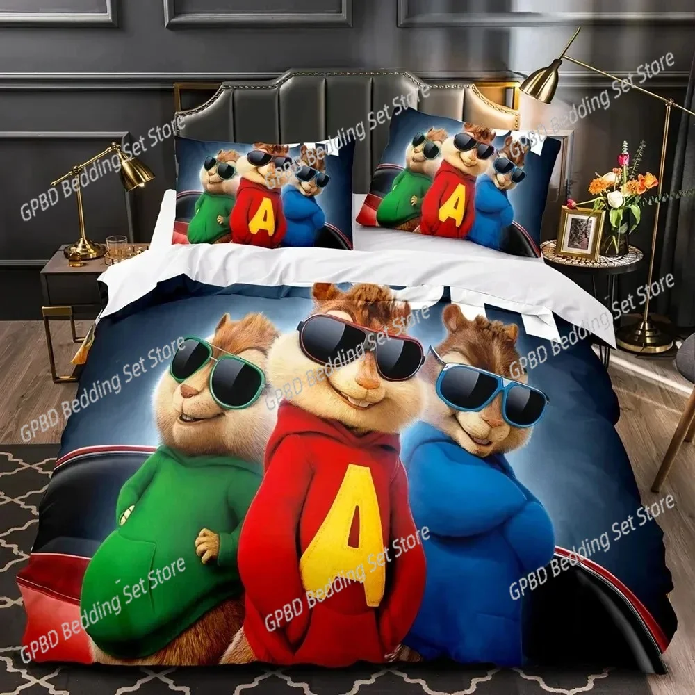 3D Printed Cartoon Chipmunks Alvin Comfortable Duvet Quilt Cover Pillowcase Bedding Set Children Bedroom Decoration Home Textile