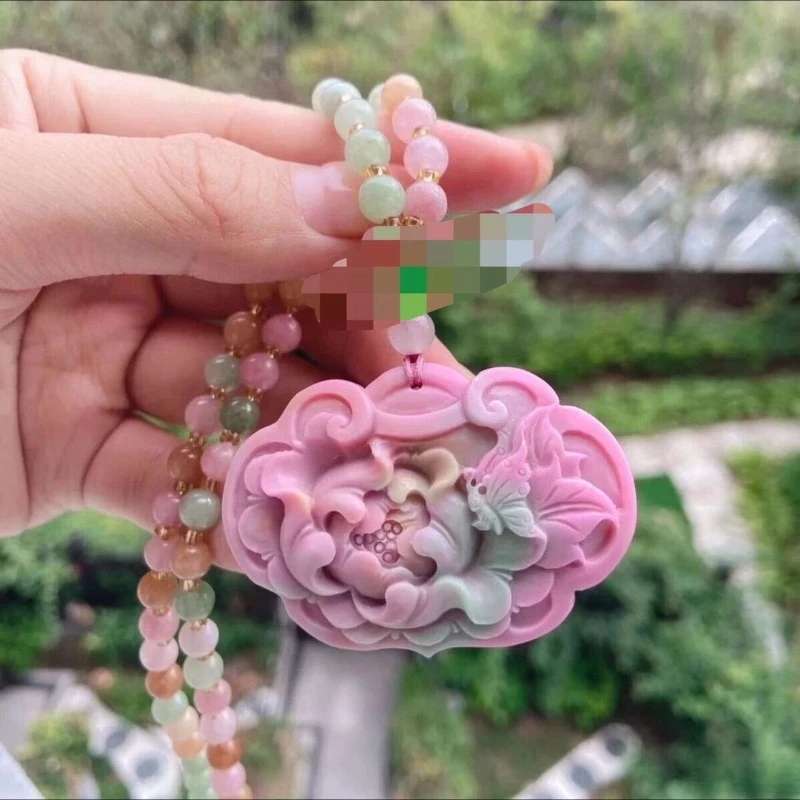 

New Colorful Yanyuan Agate Peony Necklace, Exquisite and Fashionable