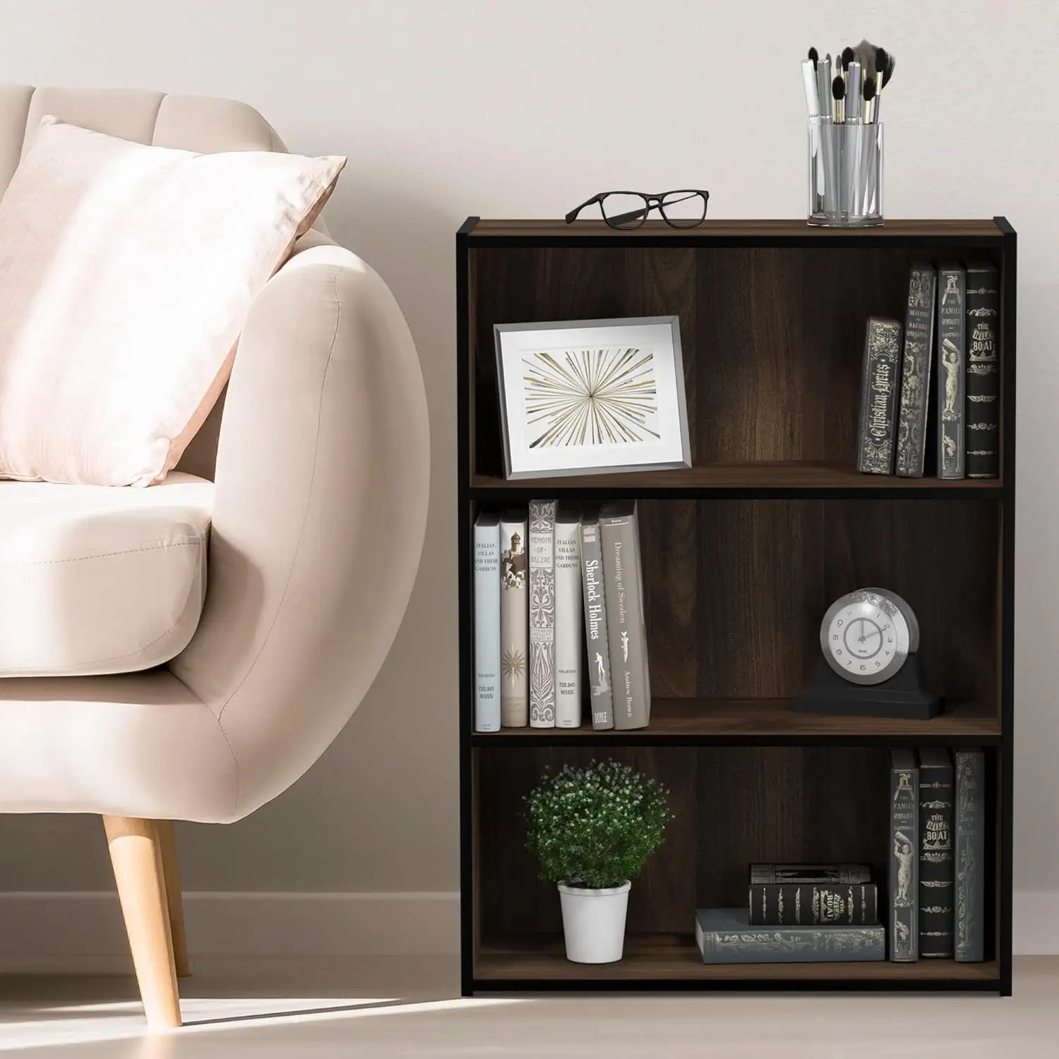 Pasir 3-Tier Open Shelf Bookcase, Columbia Walnut