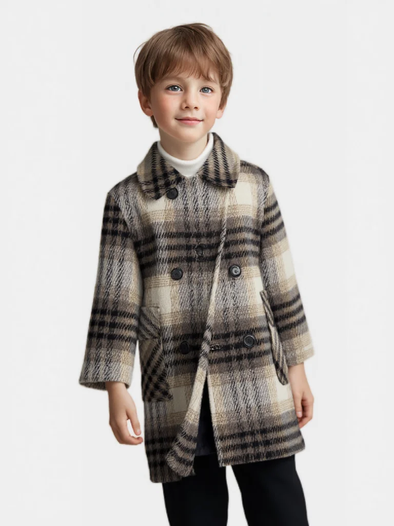 

Gentleman Kids Plaid Winter Thick Warm Warm Wool Coat Boys Windproof Outdoor Long Jacket Children Photography Woolen Coat 3-15Y