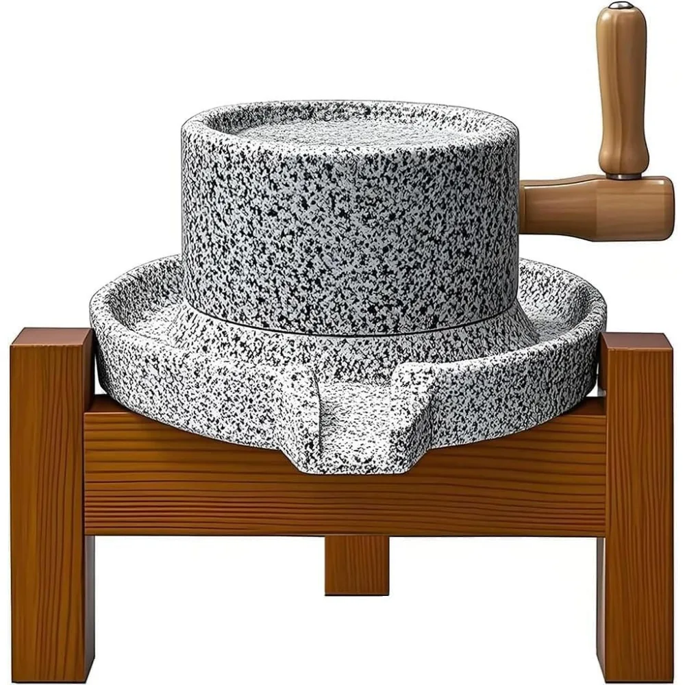 

Мельница для каменного зерна для дома - настольная дисковая мельница ручной работы для пшеницы и муки с деревянной подставкой для хлеба, тортильи, специй