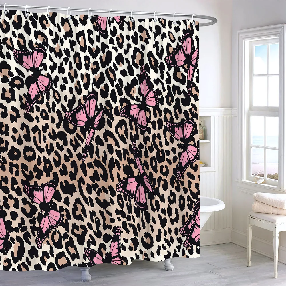 Colourful Butterfly Shower Curtain Leopard Print Women's Gift Polyester Fabric Home Shower Curtains Bathroom Decor With Hooks