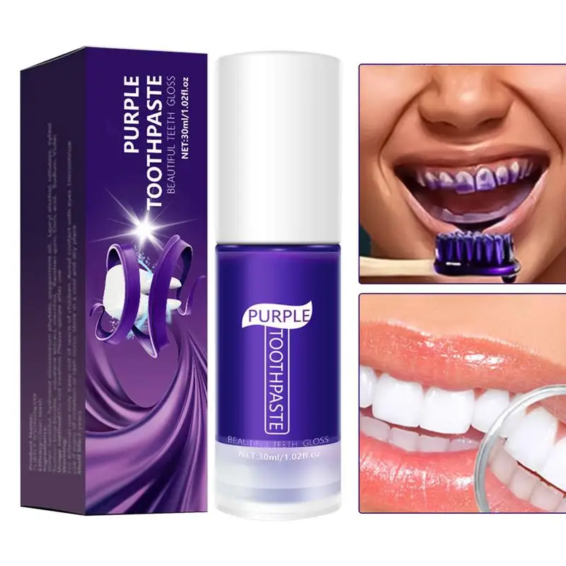 

Purple Toothpaste Tooth Whitener Strip Oral Hygiene Cleaning Dental Bleaching Toothpaste Remove Plaque Stains Cleaning Oral Care