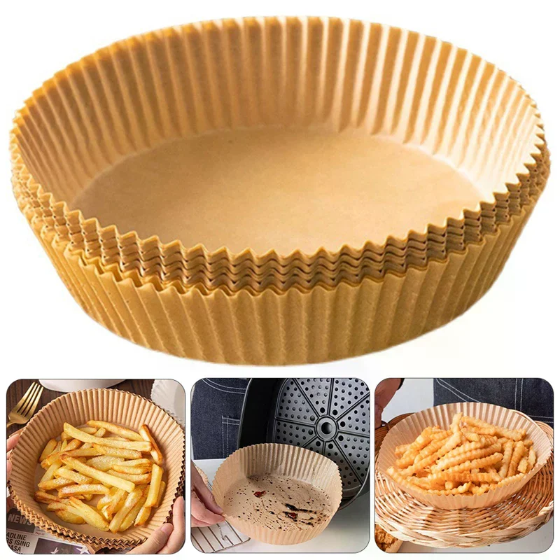 25/50pcs Air Fryer Disposable Paper Liners Basket Non-Stick Oil-Proof Parchment Round Airfryer Baking Paper Kitchen Accessories