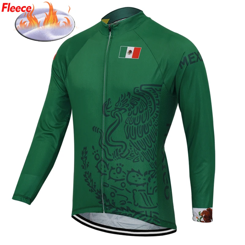 NEW Mexico Team Colorful Winter Thermal Long Sleeve Cycling Jersey Green Bike & Thin Bicycle Clothing Wear