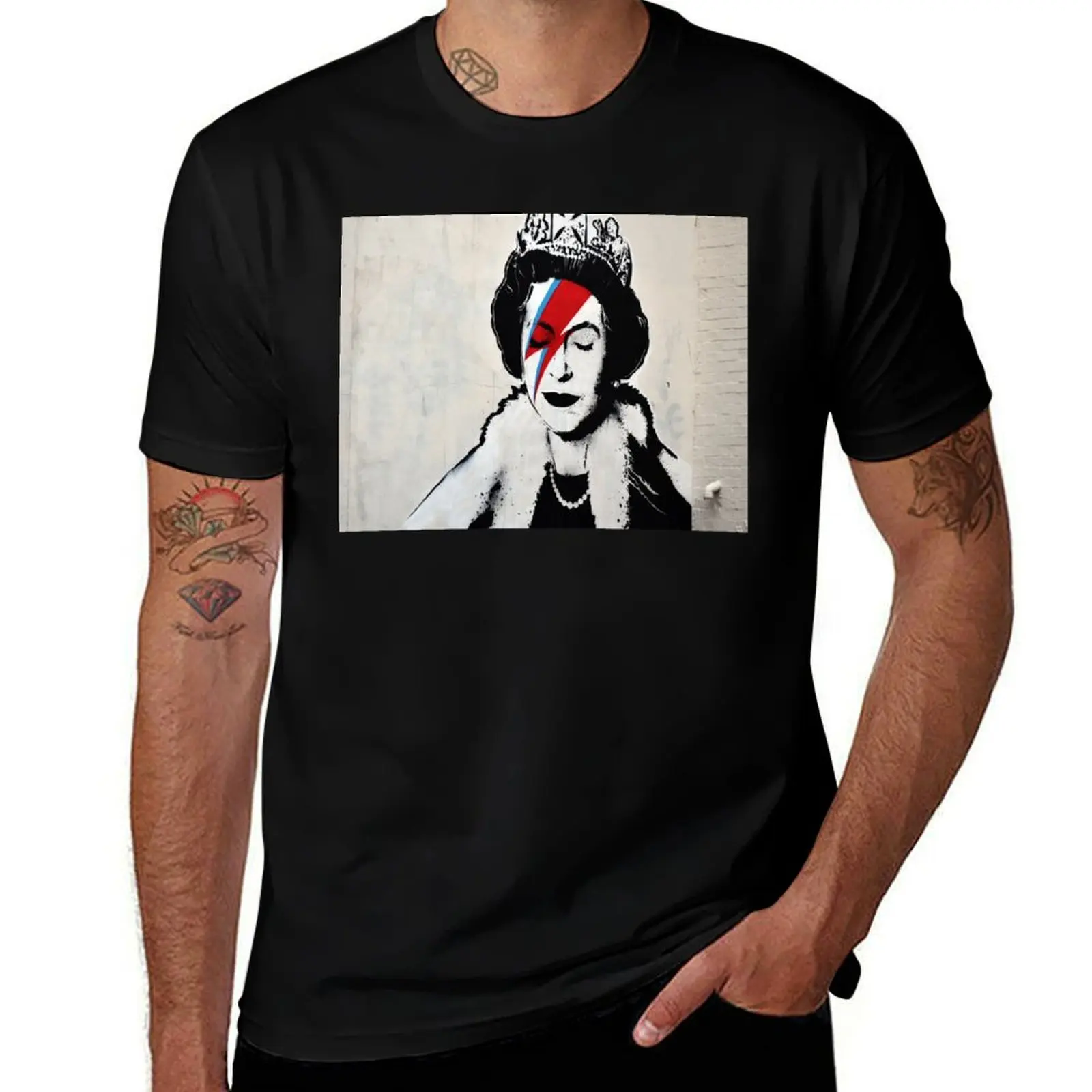 bansky street art queen elizabeth lightning bowie T-Shirt Lightweight Basic Short Sleeve Shirt T-Shirt