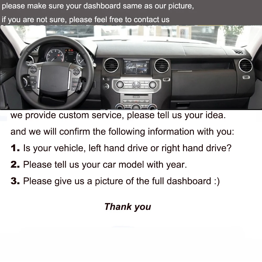 

Custom Car Dashboard Cover Wrap in Alcantara for Land Rover Discovery 2010 2011 2012 2013 2014 2015 2016 Mat Shade Cushion Pad