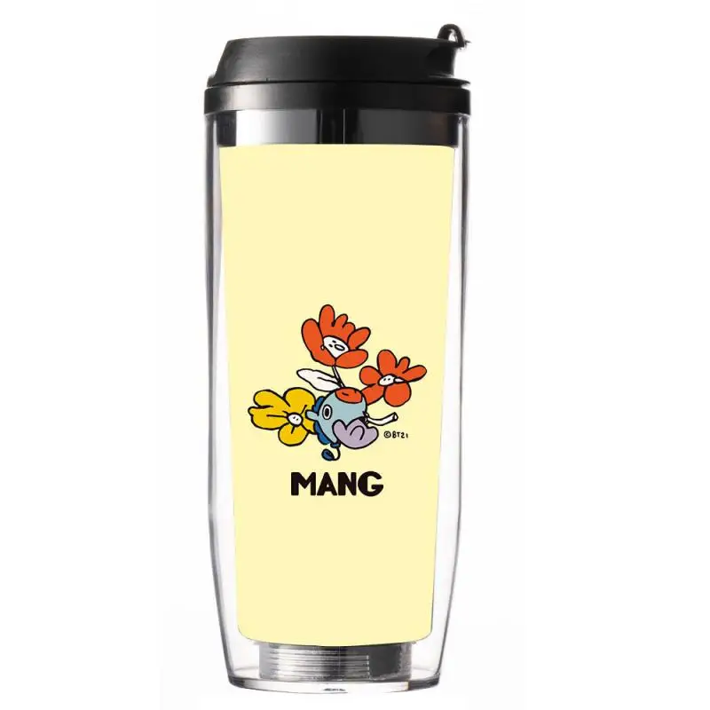 100-500 ml Anime Cartoon Bt21 Wasser Tasse Kreative Neue Doppel-Schicht Kunststoff Stroh Tasse Cartoon Nette Tumbler geschenk für Freunde