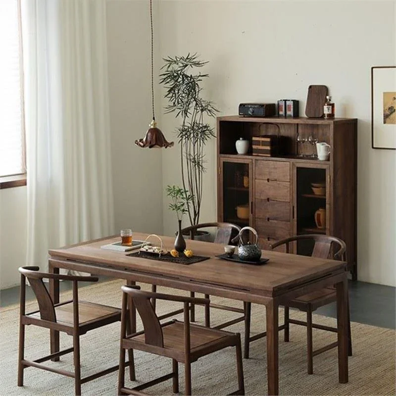 New Chinese black walnut tea table dining table and chair combination, black walnut rectangular family dining table