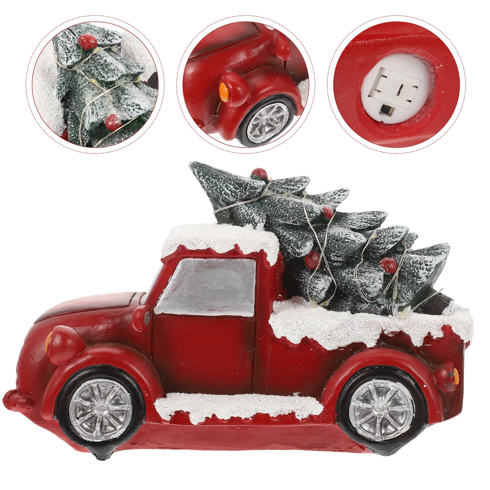 

Xmas Red Truck Decoration Christmas Desktop Ornament Resin Xmas Car Sculpture with LED Light without