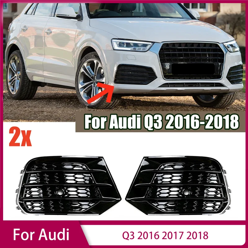 

Car Front Fog Light Grille Glossy Black Lamp Cover Frame Trim Protector Exterior Cover For Audi Q3 2016 2017 2018 Car Accessorie