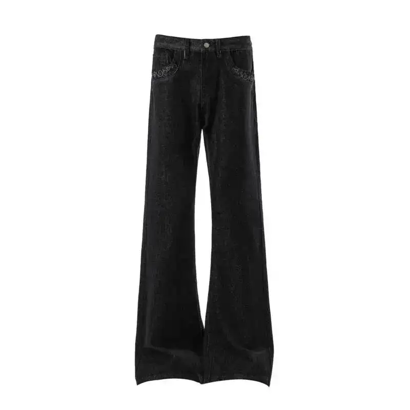 Niche Design Men's Jeans Embroidery Contrast Color Casual Wide Leg Denim Pants All-match Trendy Straight Male Bottom 9JZTG