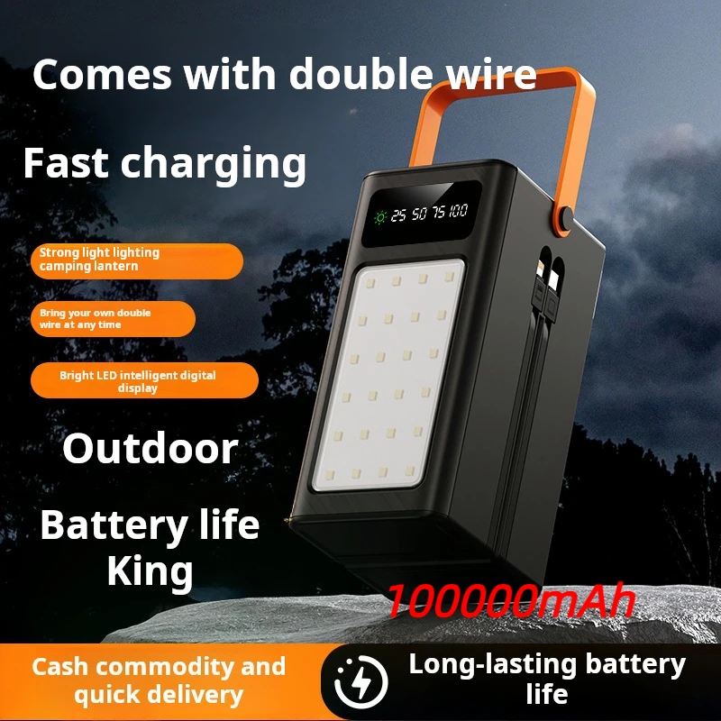 

New outdoor ultra long endurance LED light mobile power bank 100000mAh large capacity camping light mobile power bank