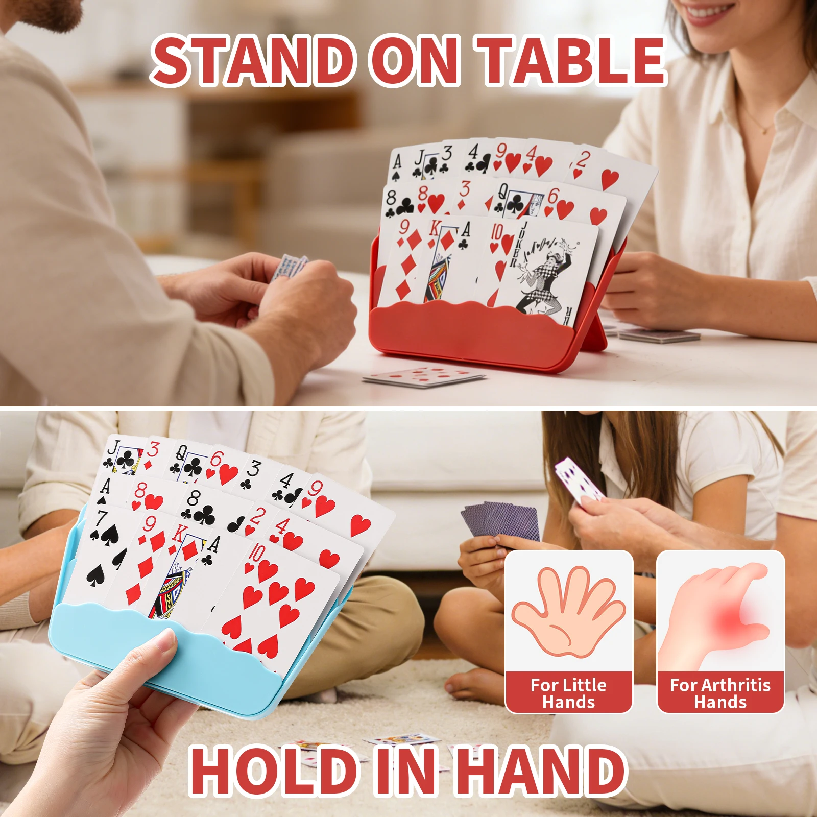 2pcs Foldable Playing Card Holder 3 Layers Hands Free Card Rack, Portable Handheld Tabletop Poker Card Organizer for Family Game