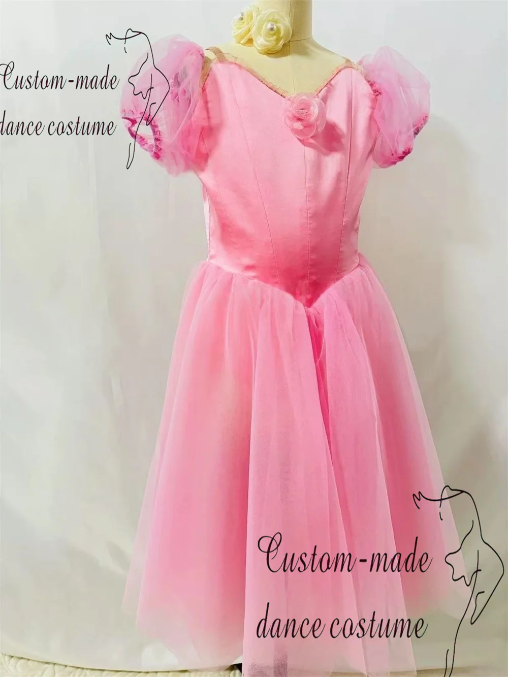 Jupe de ballet féerique quatre danses, jupe longue bouffante rose personnalisée privée en fil