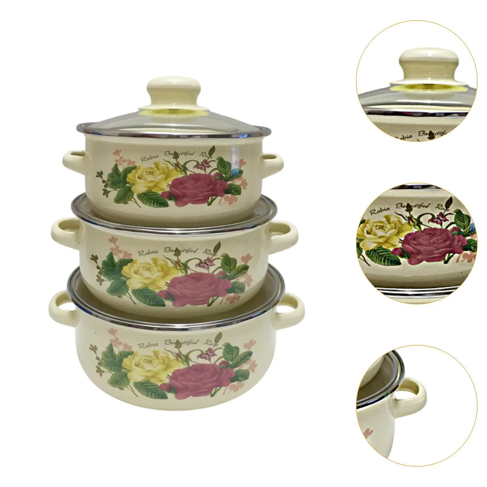 3x اليقطين المينا إناء عميق مع غطاء هووسورمينغ الهدايا غير عصا وعاء طباخ بطيء قوي المنزلية يلطخ وعاء ل حساء المطبخ