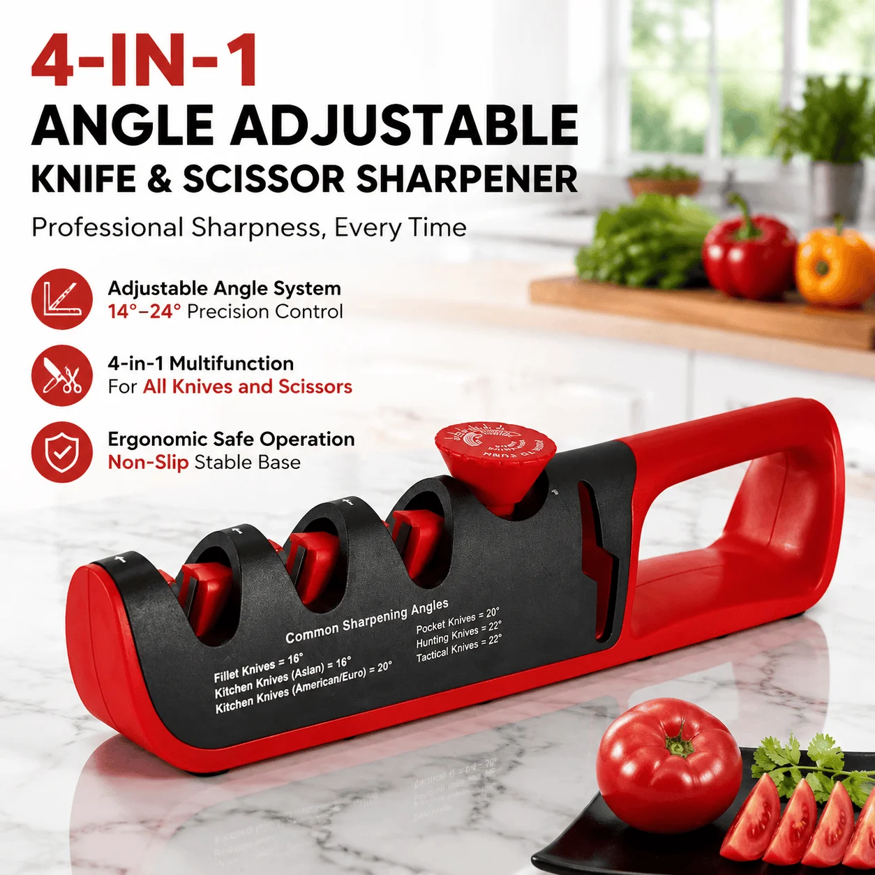 Knife Sharpener Angle Adjustable 4-in-1 Diamond Ceramic Professional Sharpening Tool Kitchen Scissors Chef Knife Maintenance Kit