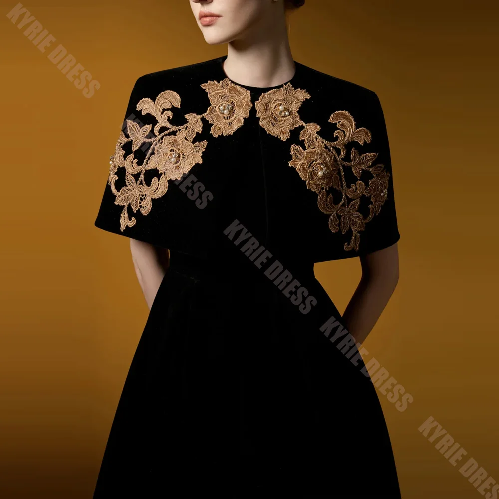 Modern Mother of The Bride Dresses Customized Round Neck Cape Lace Pearls Floor Length Wedding Guest Dresses Party Evening Gowns