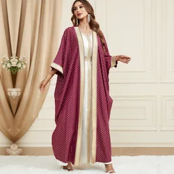 Robe femme musulmane dubai 2023 hiver vestidos muçulmanos duas peças conjunto abaya mangas compridas impressão médio oriente roupas vestidos