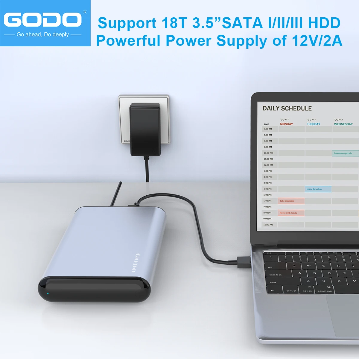 GODO 외장 하드 드라이브 인클로저, 2.5 3.5 SATA HDD SSD,USB 3.0-알루미늄 하드 드라이브 독 케이스, 스탠드 18TB, 3.5 인치