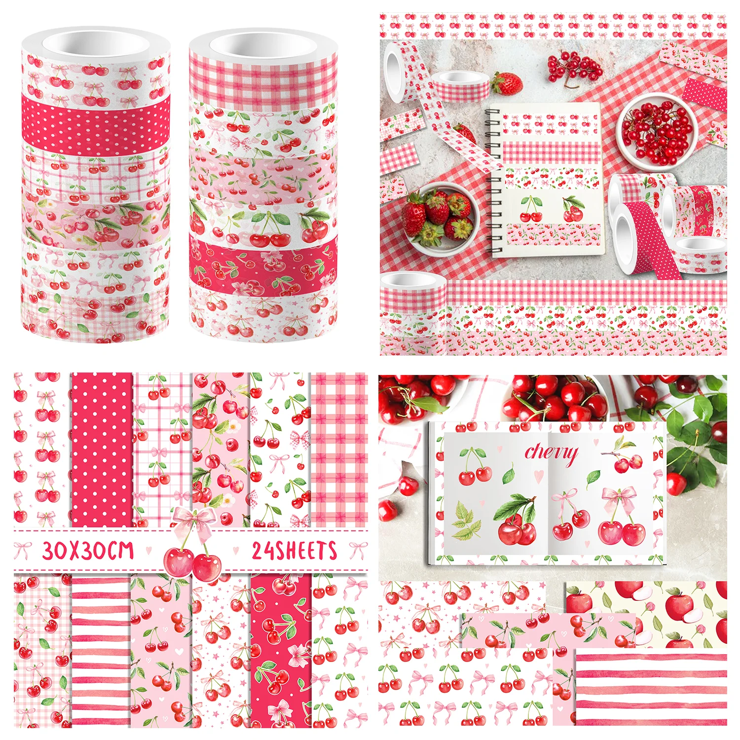 Rote Kirsche Muster Washi Tape Scrapbooking Papier doppelseitige Origami Kunst Hintergrund Fotoalbum Dekor DIY Handwerk Papier liefert
