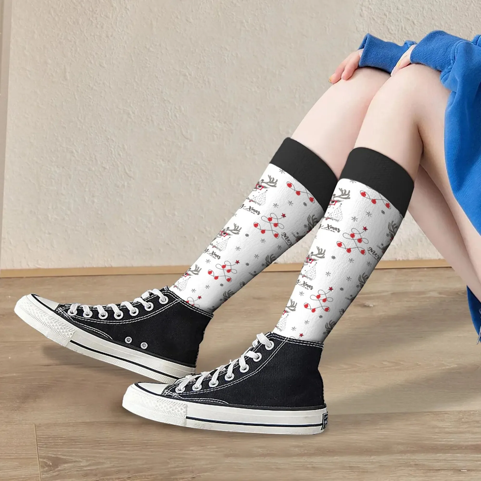 Joyeux Noël motif d'élan de Noël chaussettes décontractées douces et chaudes bohème Harajuku dessin animé chaussettes de compression de sport chaussettes de vacances folles