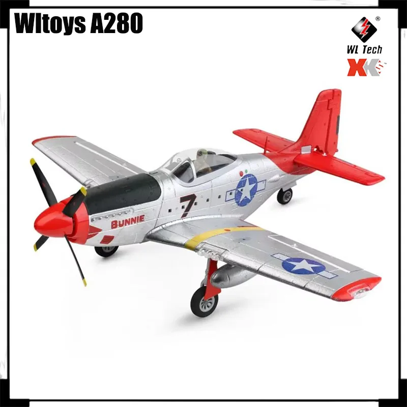 Xk A280 Rc Plane 2.4g 4ch 3d6g Mode Aircraft P51 Fighter Simulator With Led Searchlight Rc Airplane Toys For Children Adults