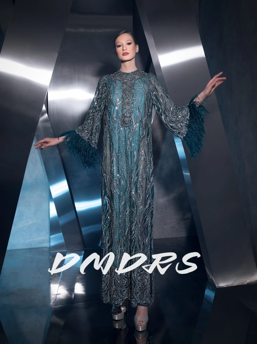 

Richly Loose Beaded Sequined Prom Gown Customized Elegant Mother Of The Bride Dresses Delicate Feathered Sleeves Evening Dress