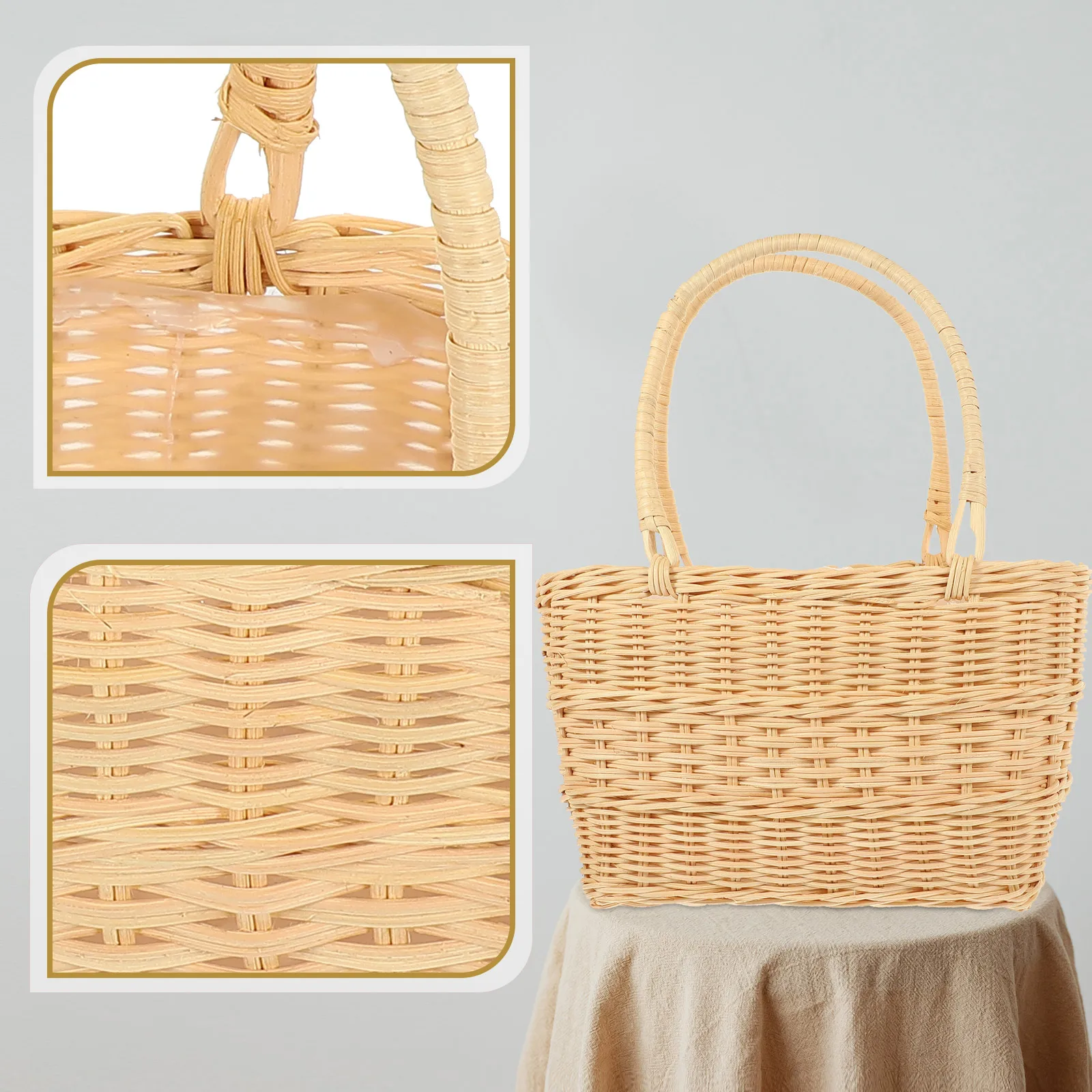 

Rattan Shopping Basket Decorative Woven Storage Baskets Lightweight Home Flower Arrangement Craft Texture Durability Practical