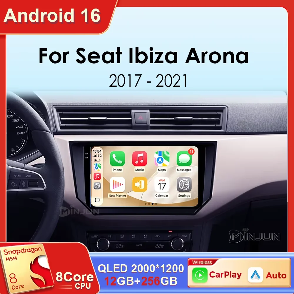 Radio para Auto Android 16 para Seat Ibiza Arona 2017 2018 2019 2020, Reproductor Multimedia para Auto con Carplay Inalámbrico, Navegación GPS, Sin 2din
