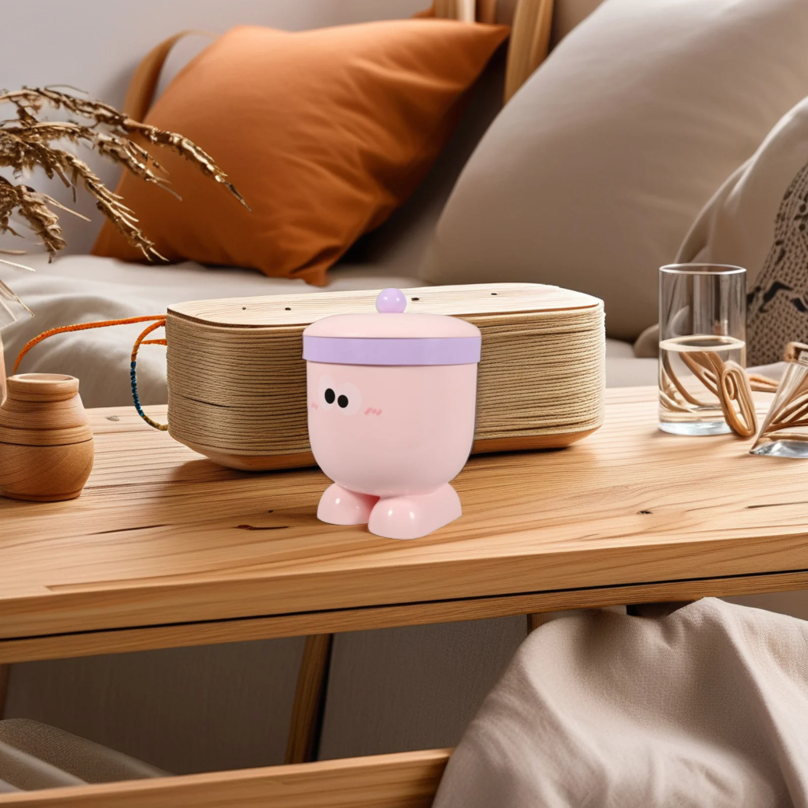 

Small Covered Trash Can Mini Garbage Bin with Lid Compact Desktop Waste Basket Cartoon Design for Office Home Countertop Use