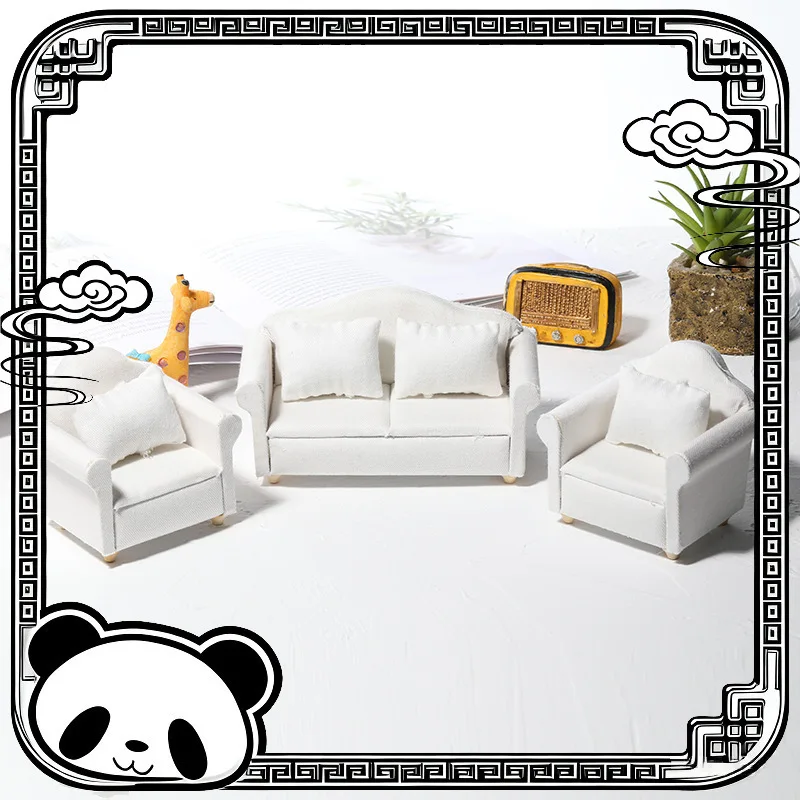 

Miniature White Fabric Sofa Dollhouse Furniture Model Scene Accurate Proportional Design for Collectors and Children