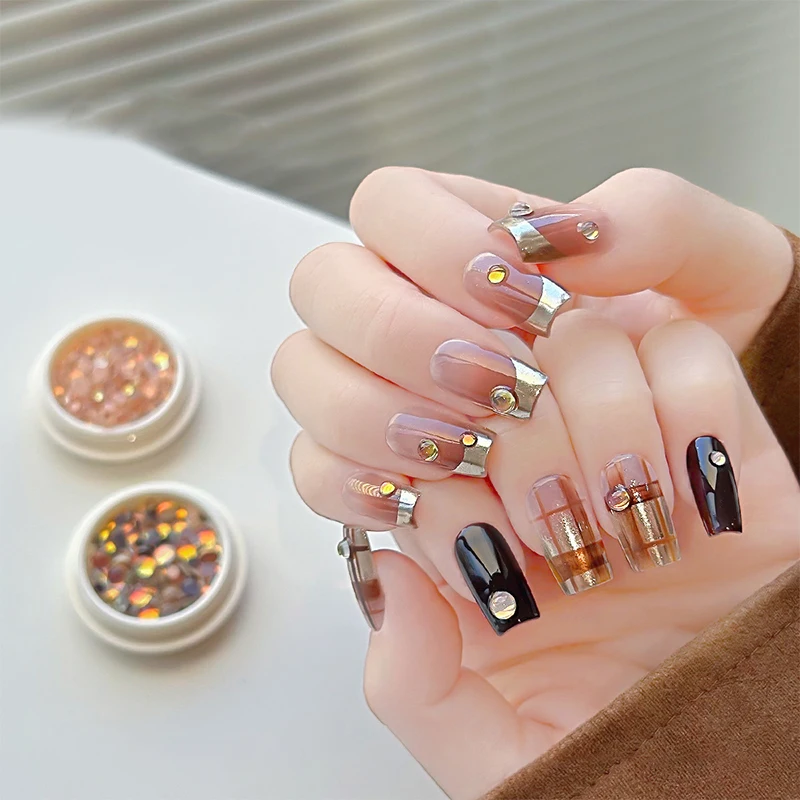 1Box DIY Nail Art Decoration 3D Maillard Mermaid Beads Brown Caramel Flat Crystal Bead Nail Drill For Manicure Design Accessory