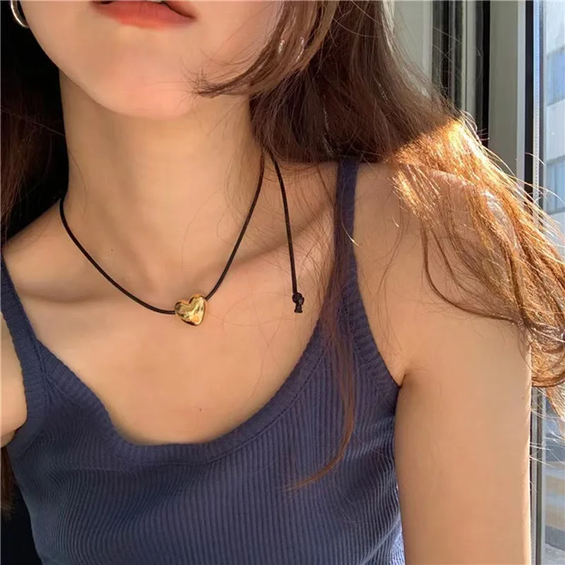 10pcs/set Fashion Trend Niche Love Pendant Collarbone Chain Temperament Simple Cold Wind Adjustable Black Rope Necklace