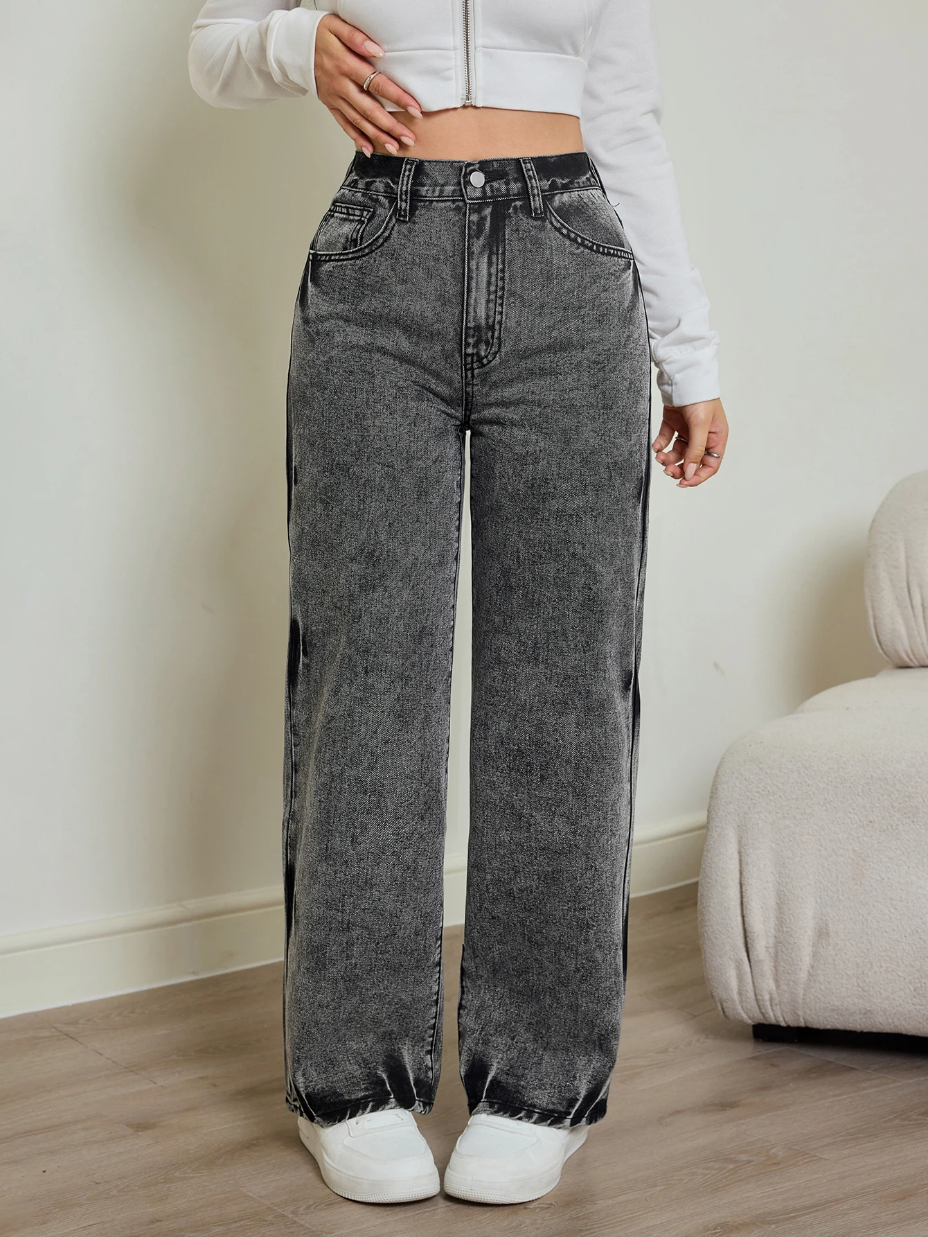 

Новые осенние женские джинсы 2021, контрастная стирка тай-дай, эластичная талия, прямые джинсы с высокой талией