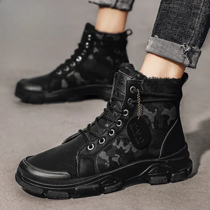 Platform Booties Winter Shoes Man Waterproof Ankle Snow Boots for Men Thick Plush Fashion Fleece Outdoor Hiking High Quality Fur image 2