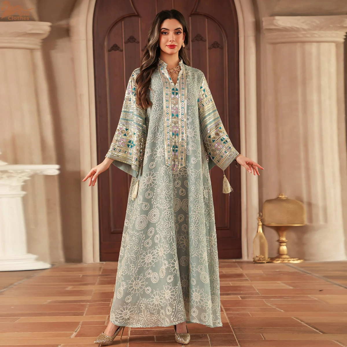 

Новое роскошное женское вечернее платье Uni: Дубайская вышивка, пайетки, пэчворк, абайя, декор с кисточками, кафтаны 2026